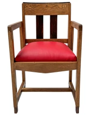 Art Deco Modernist Armchair with Red Leather Seat, 1920s